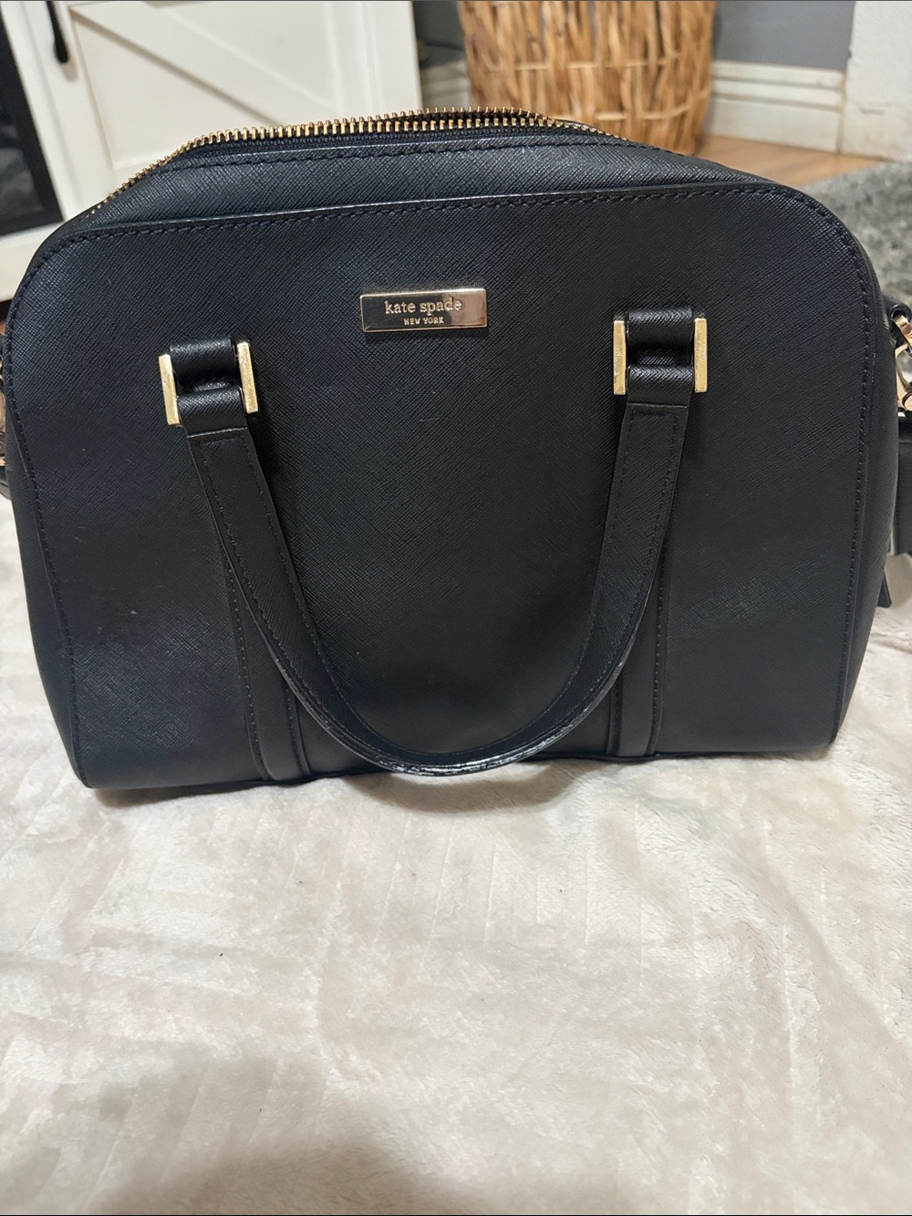 kate spade Black Saffiano Dome Satchel with Gold Hardware